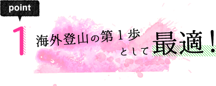 point 1 海外登山の第１歩として最適！